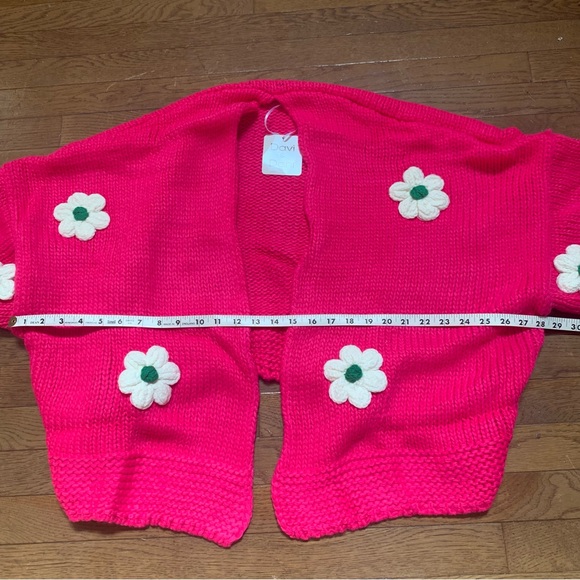 Womens Davi & Dani Floral Appliqué Cardigan Sweater | 3XL | Neon Hot Pink NEW!! - Picture 10 of 12